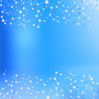 Yapı molekülü ve iletişim DNA, atom, nöronlar. Tasarımın için bilim konsepti. Noktalarla birleştirilmiş çizgiler. Tıp, teknoloji, kimya, bilim geçmişi. Vektör illüstrasyonu