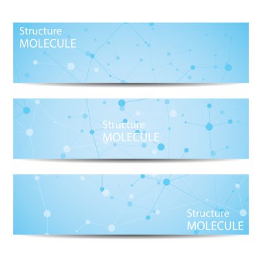 Soyut geometrik molekül ve iletişim afiş. Bilim ve teknoloji tasarım, Dna yapısı, kimya, tıbbi geçmişi, iş, Web sitesi şablonları. Vektör çizim