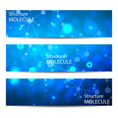 Soyut geometrik molekül ve iletişim afiş. Bilim ve teknoloji tasarım, Dna yapısı, kimya, tıbbi geçmişi, iş, Web sitesi şablonları. Vektör çizim