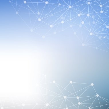 Yapı molekülü ve iletişim DNA, atom, nöronlar. Tasarımın için bilim konsepti. Noktalarla birleştirilmiş çizgiler. Tıp, teknoloji, kimya, bilim geçmişi. Vektör illüstrasyonu