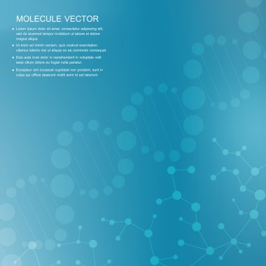 Yapı molekülü ve iletişim DNA, atom, nöronlar. Tasarımın için bilim konsepti. Noktalarla birleştirilmiş çizgiler. Tıp, teknoloji, kimya, bilim geçmişi. Vektör illüstrasyonu