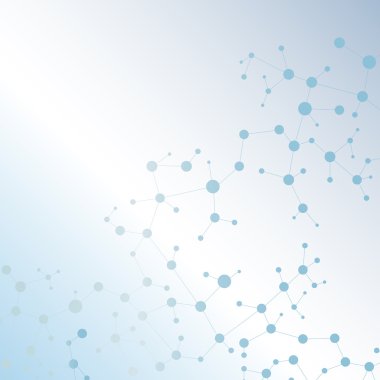 Molekül ve bağlı nokta ve çizgilerle iletişim. Tasarımınız için bilim konsepti. Vektör çizimi