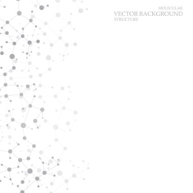 Molekül ve bağlı nokta ve çizgilerle iletişim. Tasarımınız için bilim konsepti. Vektör çizimi