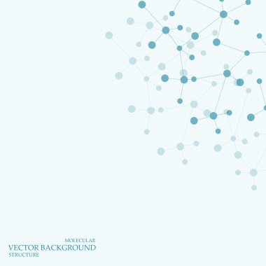 Molekül ve bağlı nokta ve çizgilerle iletişim. Tasarımınız için bilim konsepti. Vektör çizimi