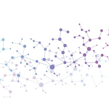 Molekül ve bağlı nokta ve çizgilerle iletişim. Tasarımınız için bilim konsepti. Vektör çizimi