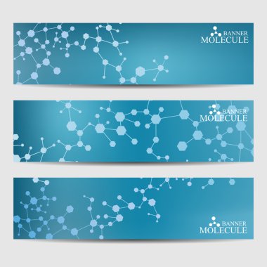 Soyut geometrik molekül ve iletişim afiş. Bilim ve teknoloji tasarım, Dna yapısı, kimya, tıbbi geçmişi, iş, Web sitesi şablonları. Vektör çizim