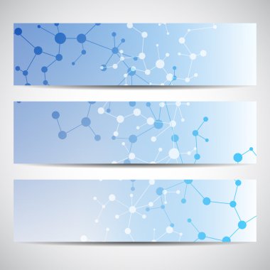 Soyut geometrik molekül ve iletişim afiş. Bilim ve teknoloji tasarım, Dna yapısı, kimya, tıbbi geçmişi, iş, Web sitesi şablonları. Vektör çizim