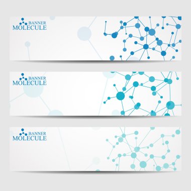 Soyut geometrik molekül ve iletişim afiş. Bilim ve teknoloji tasarım, Dna yapısı, kimya, tıbbi geçmişi, iş, Web sitesi şablonları. Vektör çizim