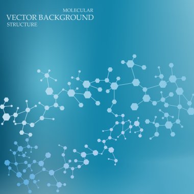 Yapı molekülü ve iletişim DNA, atom, nöronlar. Tasarımın için bilim konsepti. Noktalarla birleştirilmiş çizgiler. Tıp, teknoloji, kimya, bilim geçmişi. Vektör illüstrasyonu