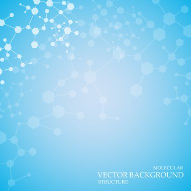 Yapı molekülü ve iletişim DNA, atom, nöronlar. Tasarımın için bilim konsepti. Noktalarla birleştirilmiş çizgiler. Tıp, teknoloji, kimya, bilim geçmişi. Vektör illüstrasyonu