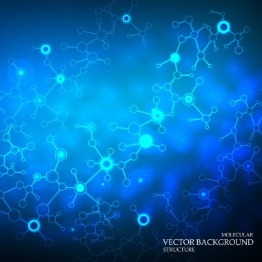 Yapı molekülü ve iletişim DNA, atom, nöronlar. Tasarımın için bilim konsepti. Noktalarla birleştirilmiş çizgiler. Tıp, teknoloji, kimya, bilim geçmişi. Vektör illüstrasyonu