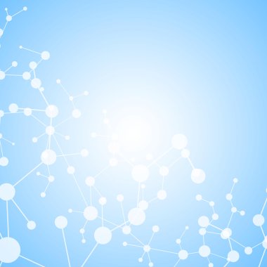 Yapı molekülü ve iletişim DNA, atom, nöronlar. Tasarımın için bilim konsepti. Noktalarla birleştirilmiş çizgiler. Tıp, teknoloji, kimya, bilim geçmişi. Vektör illüstrasyonu