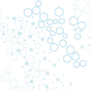 Molekül yapısı ve iletişim mavi zemin üzerine. Vektör çizim