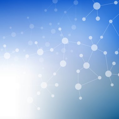 Molekül yapısı ve iletişim mavi zemin üzerine. Vektör çizim