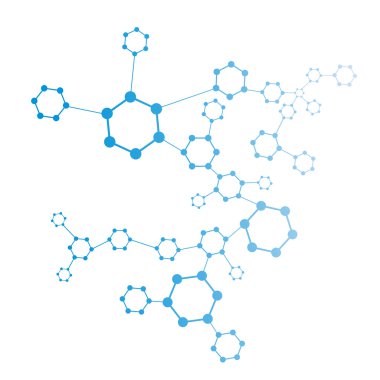 Yapı molekülü ve iletişim DNA, atom, nöronlar. Tasarımın için bilim konsepti. Noktalarla birleştirilmiş çizgiler. Tıp, teknoloji, kimya, bilim geçmişi. Vektör illüstrasyonu.
