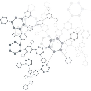 Yapı molekülü ve iletişim DNA, atom, nöronlar. Tasarımın için bilim konsepti. Noktalarla birleştirilmiş çizgiler. Tıp, teknoloji, kimya, bilim geçmişi. Vektör illüstrasyonu.