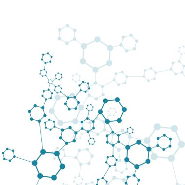 Yapı molekülü ve iletişim DNA, atom, nöronlar. Tasarımın için bilim konsepti. Noktalarla birleştirilmiş çizgiler. Tıp, teknoloji, kimya, bilim geçmişi. Vektör illüstrasyonu.