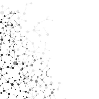 Yapı molekülü ve iletişim DNA, atom, nöronlar. Tasarımın için bilim konsepti. Noktalarla birleştirilmiş çizgiler. Tıp, teknoloji, kimya, bilim geçmişi. Vektör illüstrasyonu.