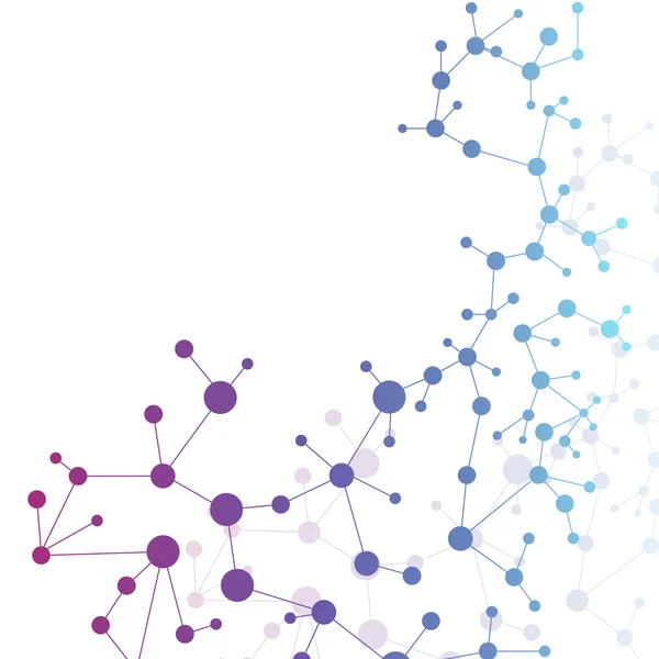 Structuur molecuul en communicatie DNA, atoom, neuronen. Wetenschapsconcept voor uw ontwerp. Verbonden lijnen met stippen. Medische, technologische, scheikundige, wetenschappelijke achtergrond. Vectorillustratie. — Stockvector