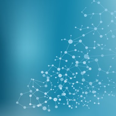 Yapı molekülü ve iletişim DNA, atom, nöronlar. Tasarımın için bilim konsepti. Noktalarla birleştirilmiş çizgiler. Tıp, teknoloji, kimya, bilim geçmişi. Vektör illüstrasyonu.