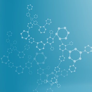 Yapı molekülü ve iletişim DNA, atom, nöronlar. Tasarımın için bilim konsepti. Noktalarla birleştirilmiş çizgiler. Tıp, teknoloji, kimya, bilim geçmişi. Vektör illüstrasyonu.
