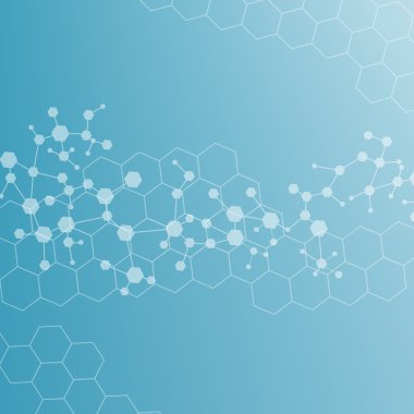 Yapı molekülü ve iletişim DNA, atom, nöronlar. Tasarımın için bilim konsepti. Noktalarla birleştirilmiş çizgiler. Tıp, teknoloji, kimya, bilim geçmişi. Vektör illüstrasyonu.