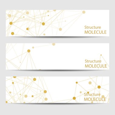 Soyut geometrik molekül ve iletişim afiş. Bilim ve teknoloji tasarım, Dna yapısı, kimya, tıbbi geçmişi, iş, Web sitesi şablonları. Vektör çizim