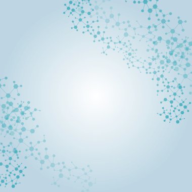 Yapı molekülü ve iletişim DNA, atom, nöronlar. Tasarımın için bilim konsepti. Noktalarla birleştirilmiş çizgiler. Tıp, teknoloji, kimya, bilim geçmişi. Vektör illüstrasyonu.