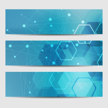 Soyut geometrik molekül ve iletişim afiş. Bilim ve teknoloji tasarım, Dna yapısı, kimya, tıbbi geçmişi, iş, Web sitesi