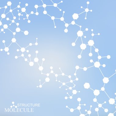 Yapı molekülü ve iletişim DNA, atom, nöronlar. Tasarımın için bilim konsepti. Noktalarla birleştirilmiş çizgiler. Tıp, teknoloji, kimya, bilim geçmişi. Vektör illüstrasyonu.