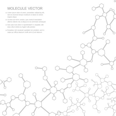Yapı molekülü ve iletişim DNA, atom, nöronlar. Tasarımın için bilim konsepti. Noktalarla birleştirilmiş çizgiler. Tıp, teknoloji, kimya, bilim geçmişi. Vektör illüstrasyonu.