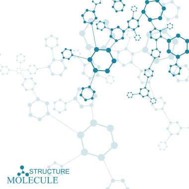 Yapı molekülü ve iletişim DNA, atom, nöronlar. Tasarımın için bilim konsepti. Noktalarla birleştirilmiş çizgiler. Tıp, teknoloji, kimya, bilim geçmişi. Vektör illüstrasyonu.