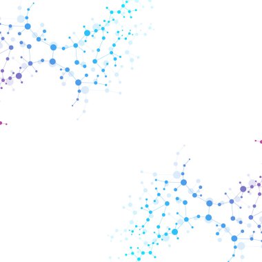 Yapı molekülü ve iletişim DNA, atom, nöronlar. Tasarımın için bilim konsepti. Noktalarla birleştirilmiş çizgiler. Tıp, teknoloji, kimya, bilim geçmişi. Vektör illüstrasyonu.