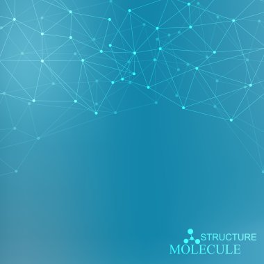 Yapı molekülü ve iletişim DNA, atom, nöronlar. Tasarımın için bilim konsepti. Noktalarla birleştirilmiş çizgiler. Tıp, teknoloji, kimya, bilim geçmişi. Vektör illüstrasyonu.