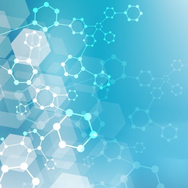 Yapı molekülü ve iletişim DNA, atom, nöronlar. Tasarımın için bilim konsepti. Noktalarla birleştirilmiş çizgiler. Tıp, teknoloji, kimya, bilim geçmişi. Vektör illüstrasyonu.