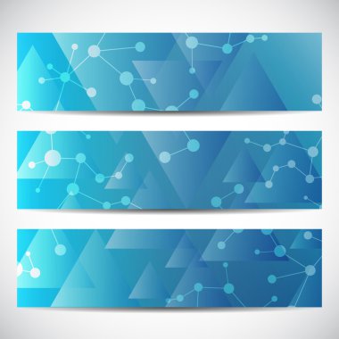 Soyut geometrik molekül ve iletişim afiş. Bilim ve teknoloji tasarım, Dna yapısı, kimya, tıbbi geçmişi, iş, Web sitesi