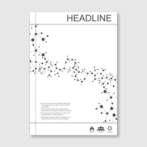 Fond vectoriel scientifique. Modèles vectoriels modernes pour brochure, dépliant, magazine de couverture ou rapport en format A4. Structure des molécules et communication sur le fond bleu . — Image vectorielle