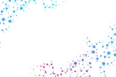 Yapı molekülü ve iletişim DNA, atom, nöronlar. Tasarımın için bilim konsepti. Noktalarla birleştirilmiş çizgiler. Tıp, teknoloji, kimya, bilim geçmişi. Vektör illüstrasyonu.