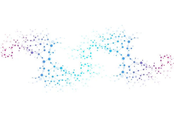 Strukturmolekül und Kommunikation Dna, Atom, Neuronen. Science-Konzept für Ihr Design. Verbundene Linien mit Punkten. Medizin, Technologie, Chemie, wissenschaftlicher Hintergrund. Vektorillustration. — Stockvektor