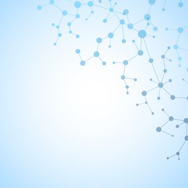 Yapı molekülü ve iletişim DNA, atom, nöronlar. Tasarımın için bilim konsepti. Noktalarla birleştirilmiş çizgiler. Tıp, teknoloji, kimya, bilim geçmişi. Vektör illüstrasyonu.