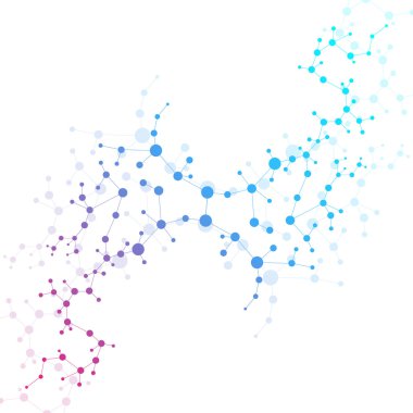 Yapı molekülü ve iletişim DNA, atom, nöronlar. Tasarımın için bilim konsepti. Noktalarla birleştirilmiş çizgiler. Tıp, teknoloji, kimya, bilim geçmişi. Vektör illüstrasyonu.