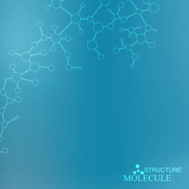 Yapı molekülü ve iletişim DNA, atom, nöronlar. Tasarımın için bilim konsepti. Noktalarla birleştirilmiş çizgiler. Tıp, teknoloji, kimya, bilim geçmişi. Vektör illüstrasyonu.