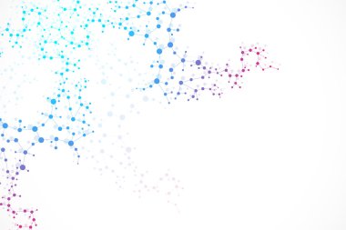 Yapı molekülü ve iletişim DNA, atom, nöronlar. Tasarımın için bilim konsepti. Noktalarla birleştirilmiş çizgiler. Tıp, teknoloji, kimya, bilim geçmişi. Vektör illüstrasyonu.