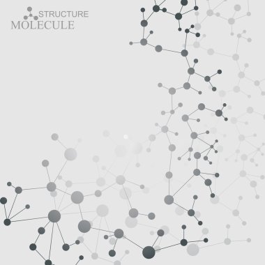 Yapı molekülü ve iletişim DNA, atom, nöronlar. Tasarımın için bilim konsepti. Noktalarla birleştirilmiş çizgiler. Tıp, teknoloji, kimya, bilim geçmişi. Vektör illüstrasyonu.