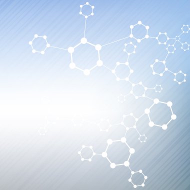 Yapı molekülü ve iletişim DNA, atom, nöronlar. Tasarımın için bilim konsepti. Noktalarla birleştirilmiş çizgiler. Tıp, teknoloji, kimya, bilim geçmişi. Vektör illüstrasyonu.
