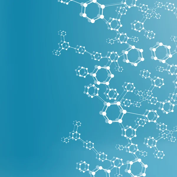 Estructura molécula y comunicación ADN, átomo, neuronas. Concepto científico para su diseño. Líneas conectadas con puntos. Medicina, tecnología, química, antecedentes científicos. Ilustración vectorial. — Vector de stock