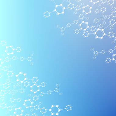 Yapı molekülü ve iletişim DNA, atom, nöronlar. Tasarımın için bilim konsepti. Noktalarla birleştirilmiş çizgiler. Tıp, teknoloji, kimya, bilim geçmişi. Vektör illüstrasyonu.