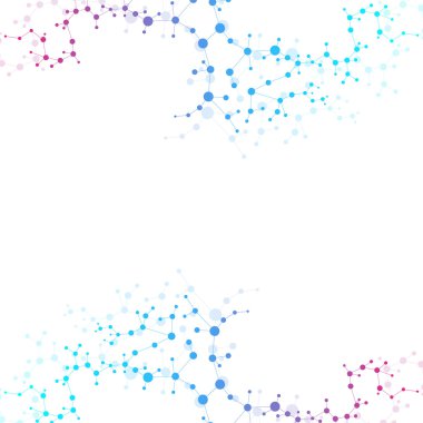 Yapı molekülü ve iletişim DNA, atom, nöronlar. Tasarımın için bilim konsepti. Noktalarla birleştirilmiş çizgiler. Tıp, teknoloji, kimya, bilim geçmişi. Vektör illüstrasyonu.