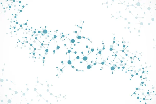 Estructura molécula y comunicación ADN, átomo, neuronas. Concepto científico para su diseño. Líneas conectadas con puntos. Medicina, tecnología, química, antecedentes científicos. Ilustración vectorial. — Vector de stock