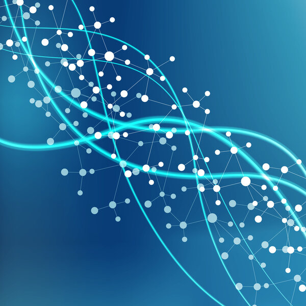 Structure molecule and communication Dna, atom, neurons. Science concept for your design. Connected lines with dots. Medical, technology, chemistry, science background. Vector illustration.